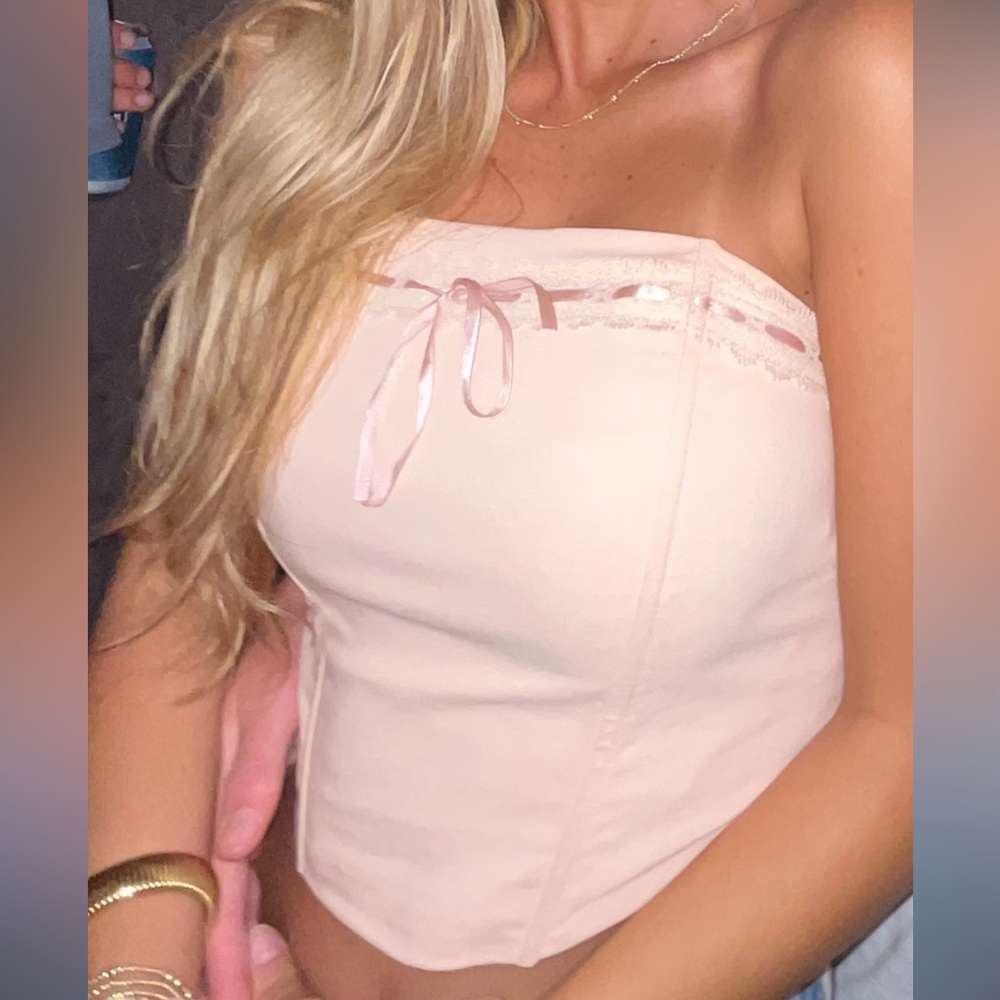 Pink Strapless Top with Lace Detail
